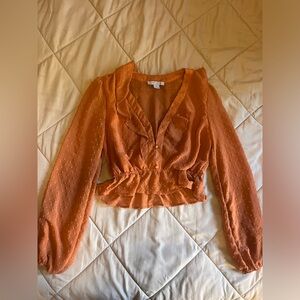 Small Papaya Cropped V Neck Top with Button Details